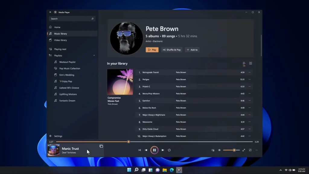 Redesigned Media Player On Windows 11