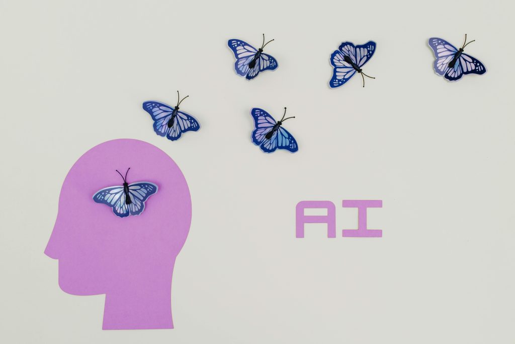 A picture of an AI assistant that emphasises how creative AI assistants are evolving. Butterflies are used as a metaphor. 