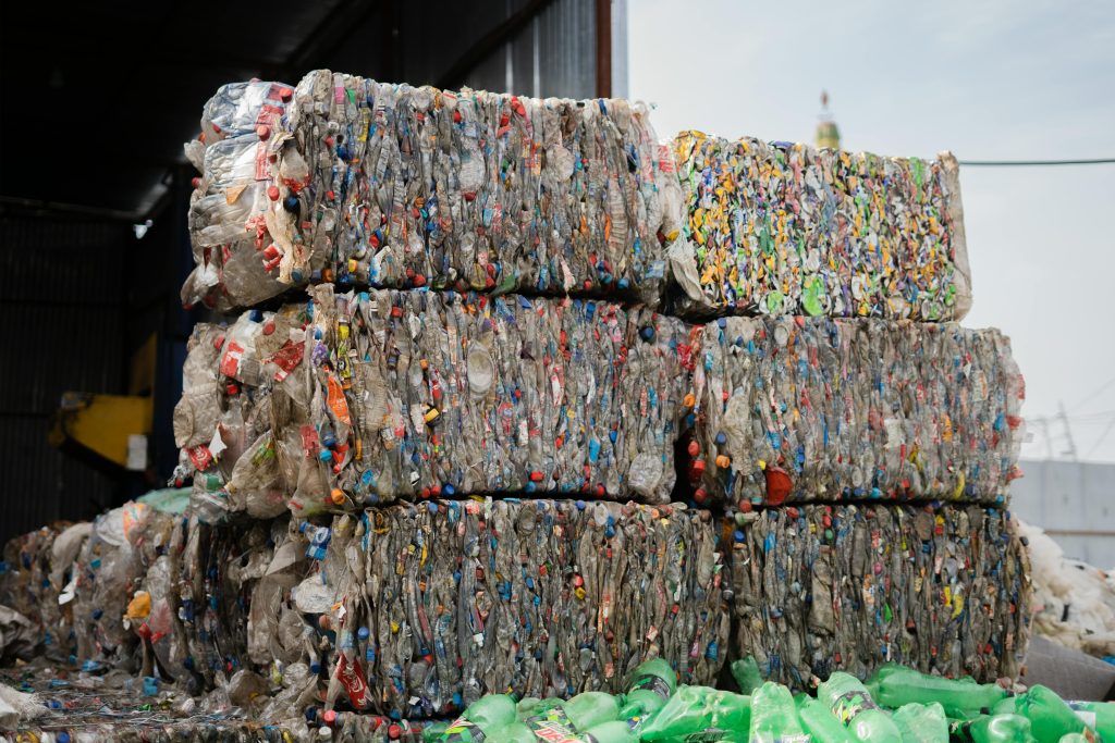 Image of plastic bottles collected for recycle