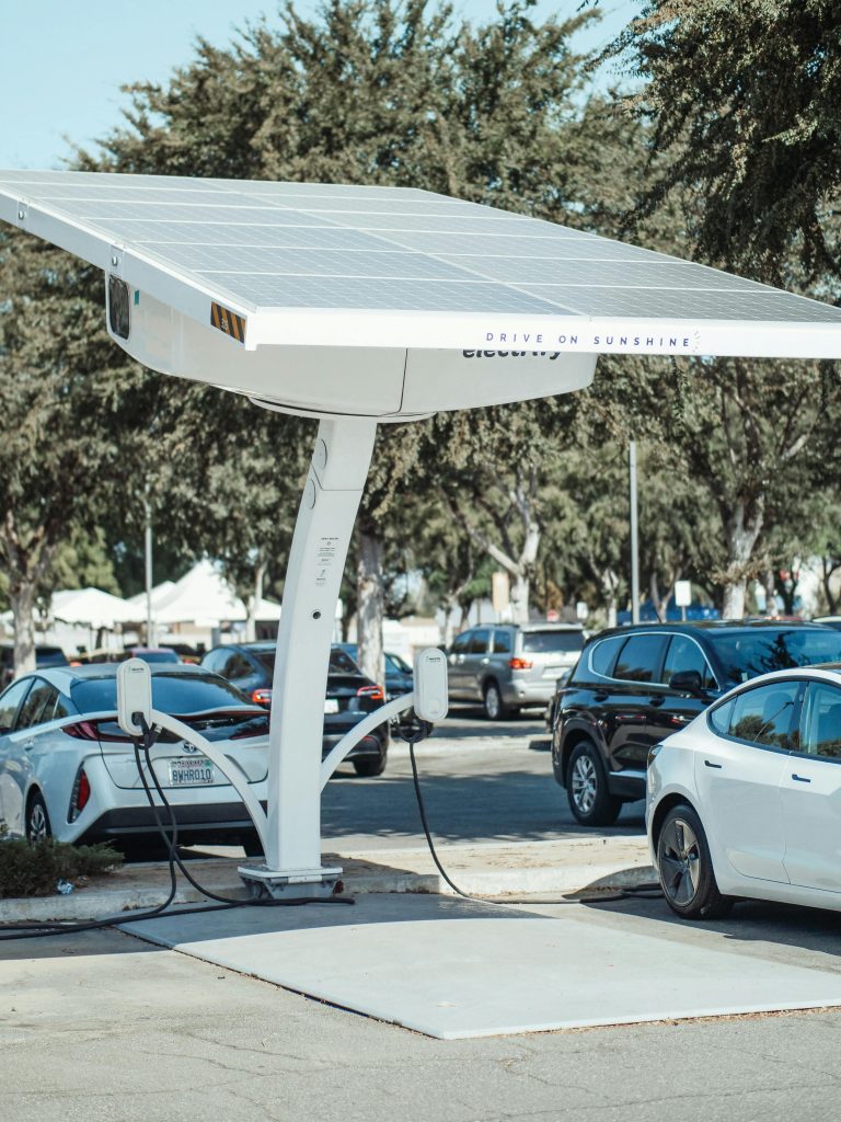 Image of ev charging station in parking spaces, enhancing shopping expereince of customers