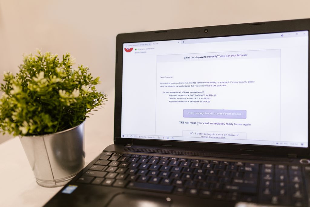 Laptop showing a scam email