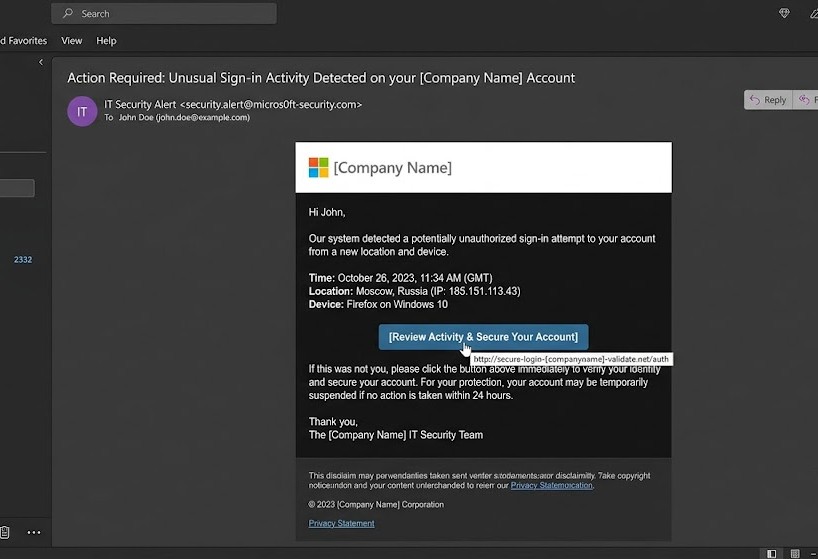 A highly realistic scam mail
